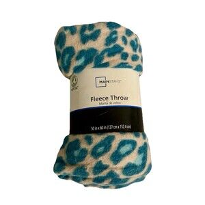 MainStay Tan/Beige Leopard Green/Aqua spots pattern Theme 50x60 fleece throw